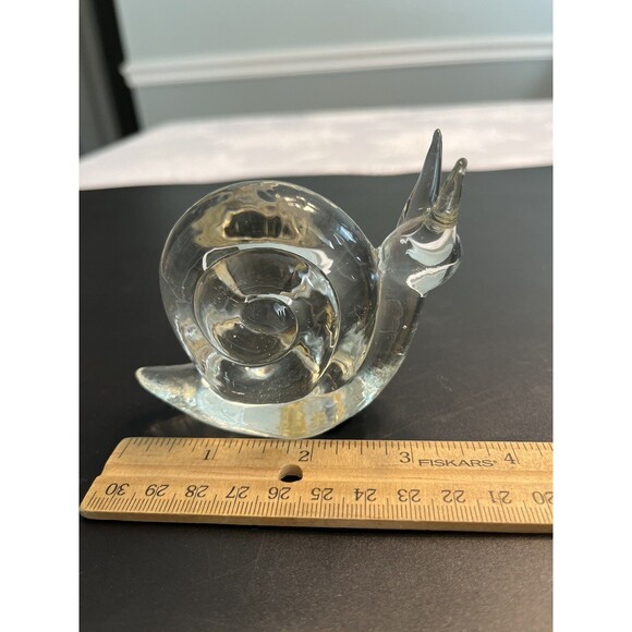 Lot of 2 Art Glass Clear Figurine Paperweight Snail & Seal Sea Lion - Picture 6 of 12
